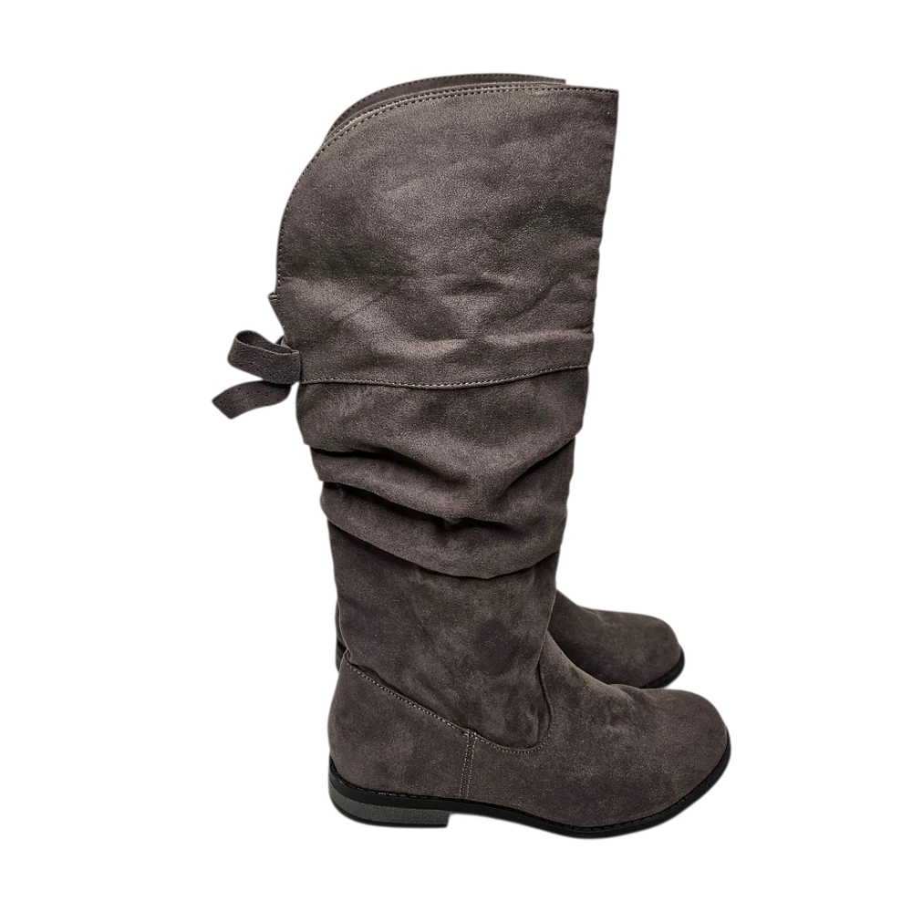 Cat & Jack Girl's grey faux suede knee high slouch boots with bow detail